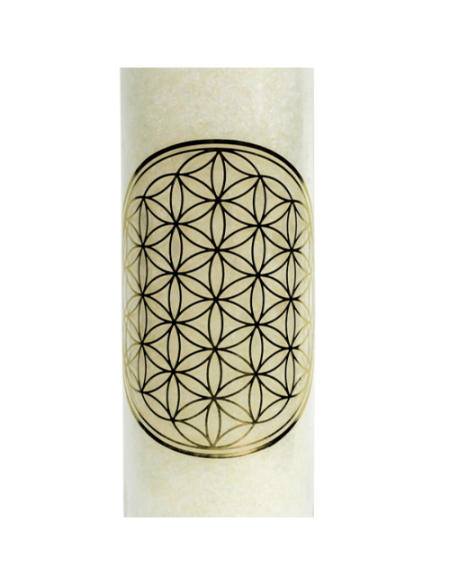 Kerze - Duftkerze im Glas - Blume des Lebens - Weiß / Gold - Palmkernwachs - ca. 100 Std.