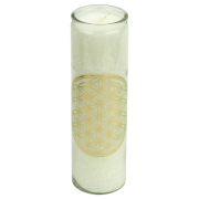 Kerze - Duftkerze im Glas - Blume des Lebens - Weiß / Gold - Palmkernwachs - ca. 100 Std.