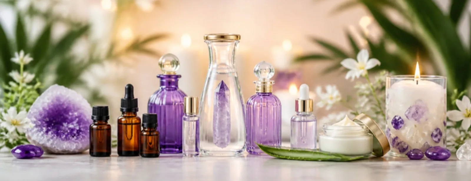 Ätherische Öle, Essenzen, Edelsteinwasser Karaffe, Aloe Vera und Edelsteinkerze – Primavera, Ingrid Auer, VitaJuwel, Forever, Engelalm – SonnenhausWelt Esoterik Shop