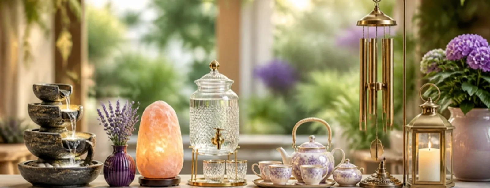 Zimmerbrunnen, Salzkristall Lampe, Glas Wasserspender, Teeservice, Windspiel und Laterne – VitaJuwel, Primavera, Colors in Motion – SonnenhausWelt Esoterik Shop